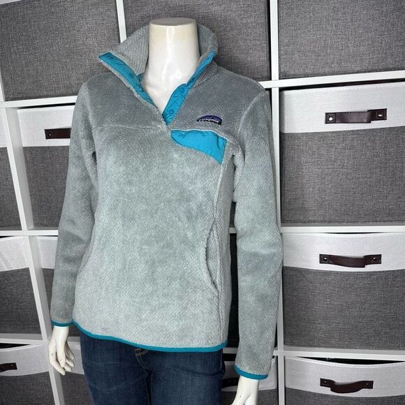 Patagonia Re-Tool Snap T Fleece Pullover Gray Teal Quarter Snap Kangaroo Pocket - Picture 3 of 13